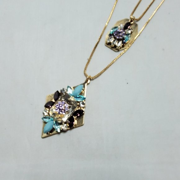 Shop HQ double strand gem en vogue stone necklace turq and lilac stones - Picture 4 of 8